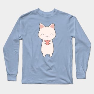 Cute Kawaii Cat With Hearts Long Sleeve T-Shirt